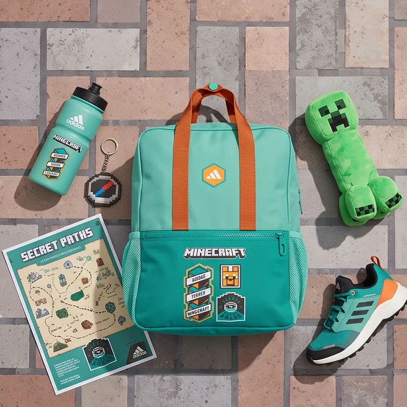 Дитячий рюкзак Adidas LK Minecraft BP для дівчат та хлопців з бутилкою та кросівками